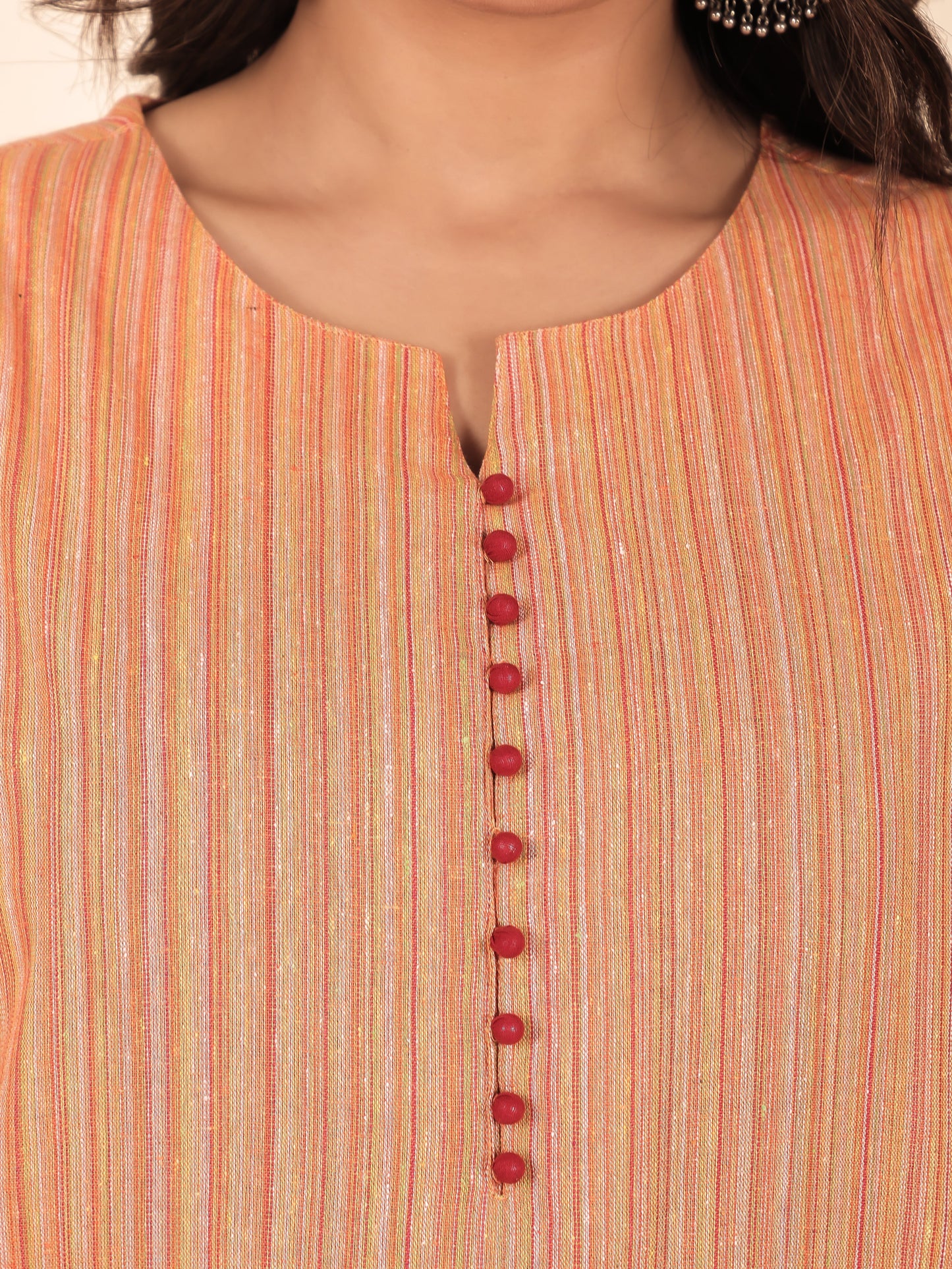 Blend Cotton Woven Design A-line Orange Kurta