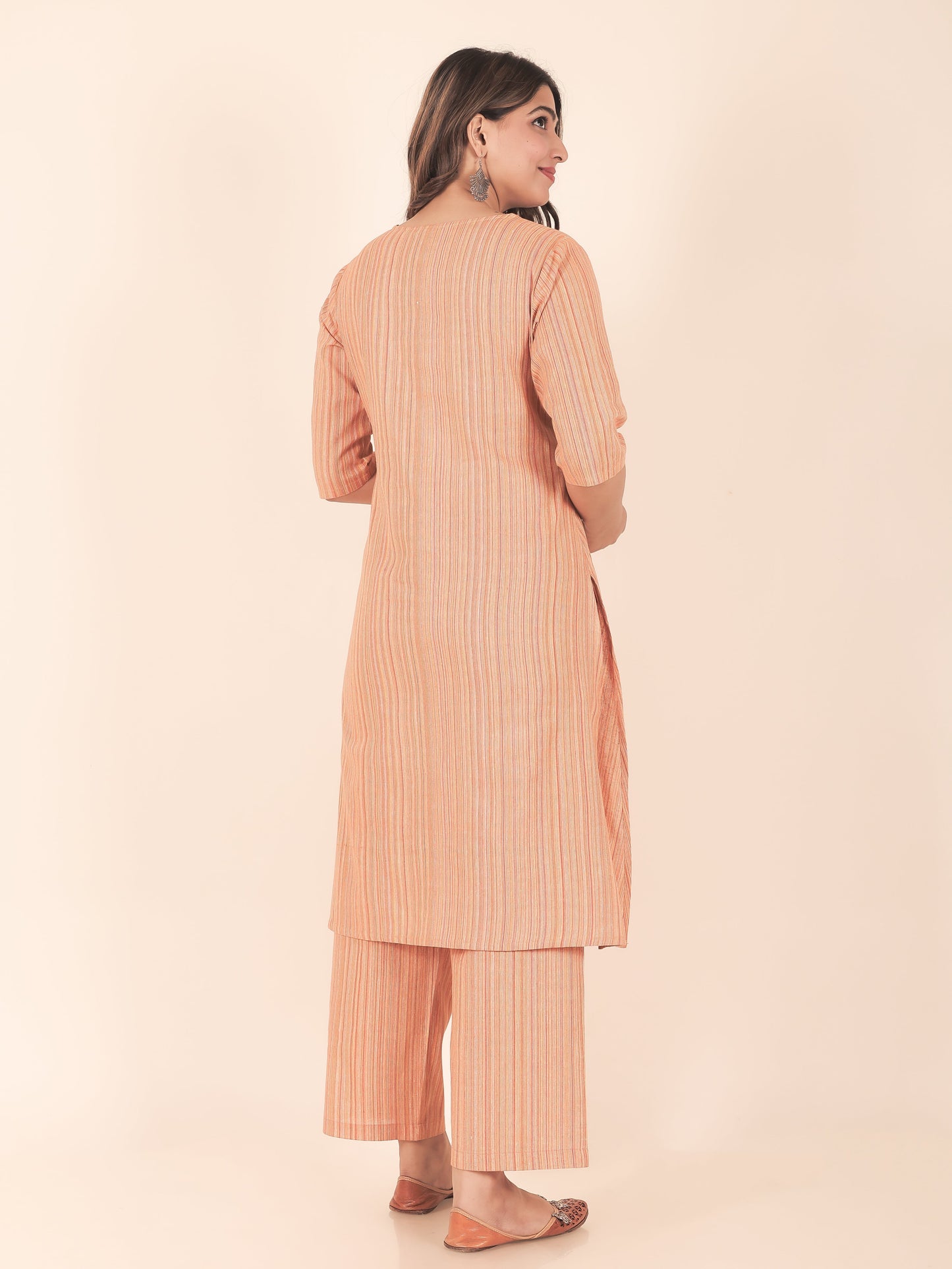 Blend Cotton Woven Design A-line Orange Kurta
