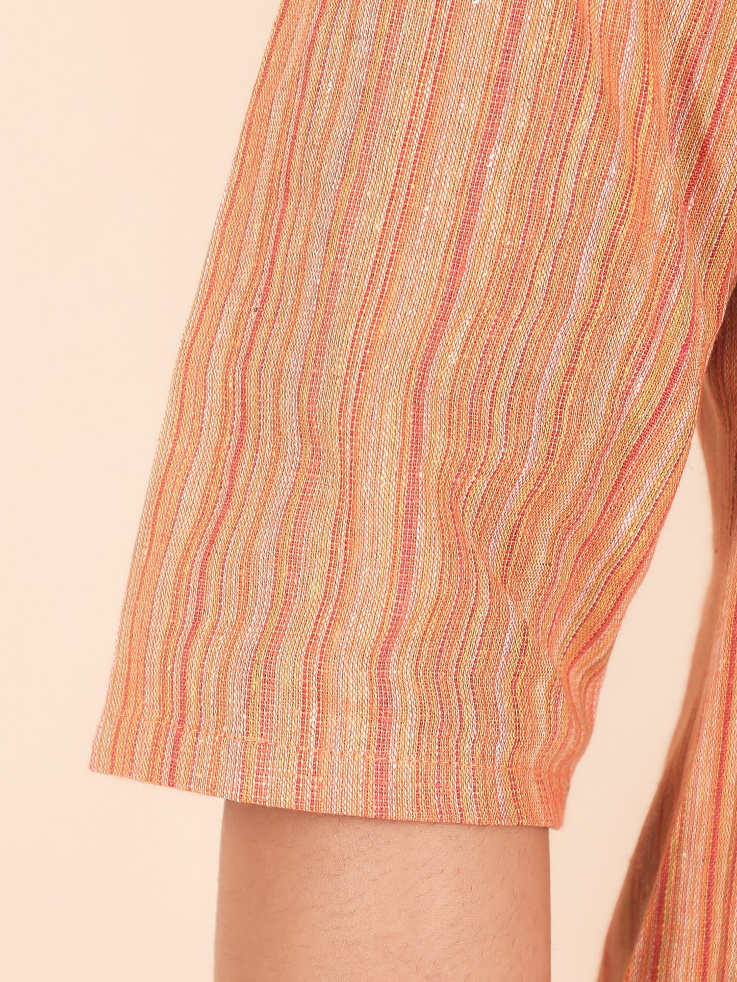 Blend Cotton Woven Design A-line Orange Kurta