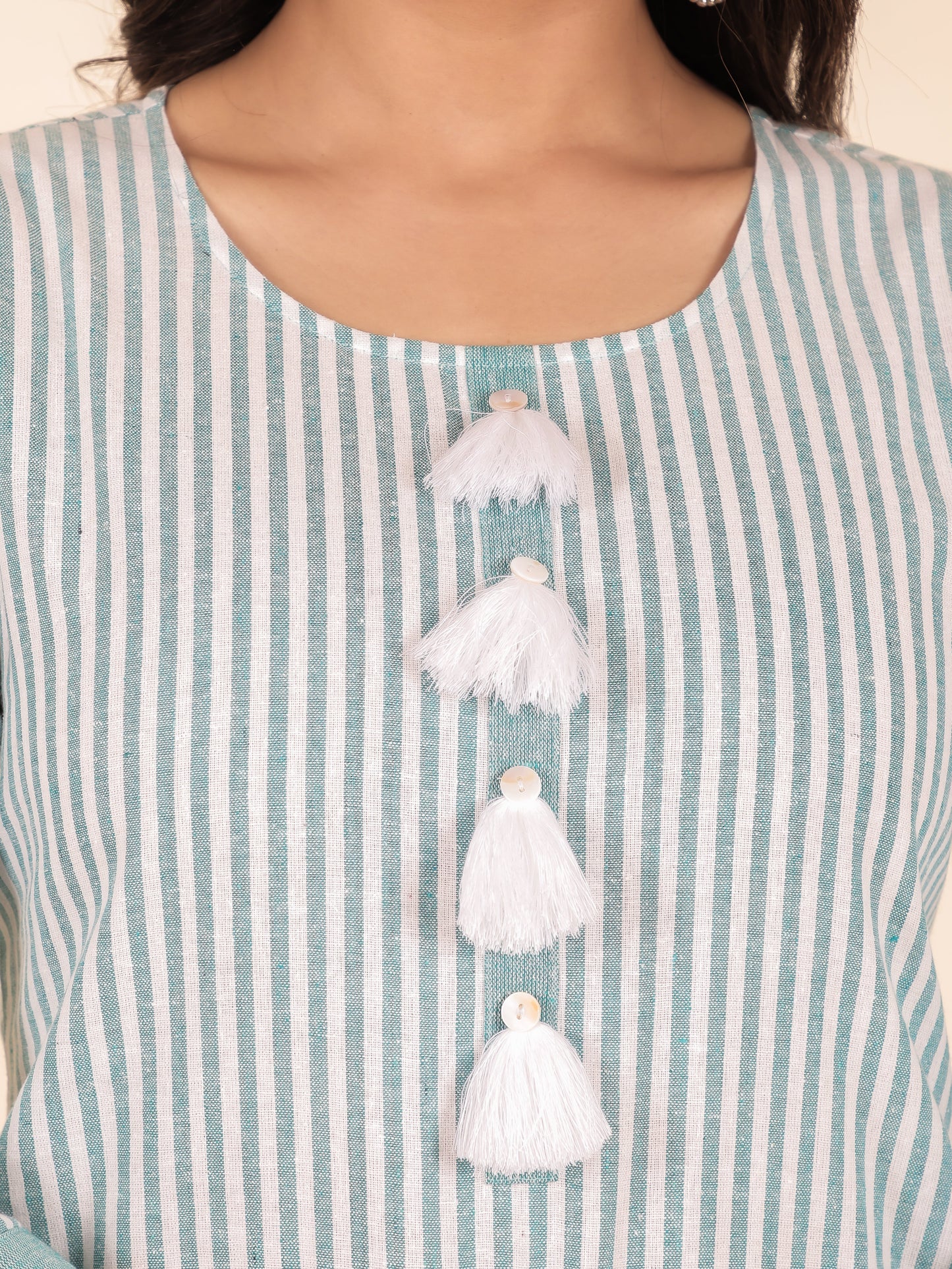 Blend Cotton Woven Design Straight Blue Kurta