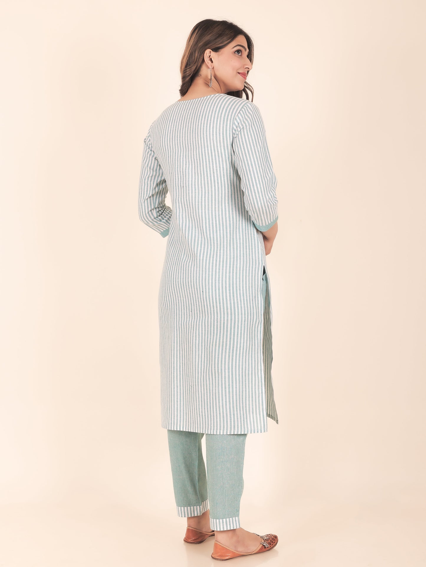 Blend Cotton Woven Design Straight Blue Kurta