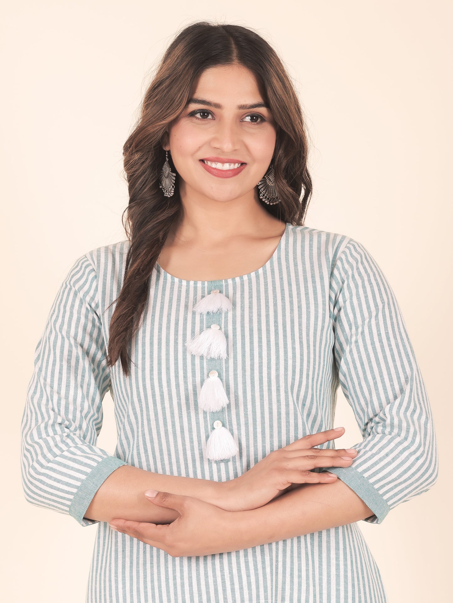 Blend Cotton Woven Design Straight Blue Kurta