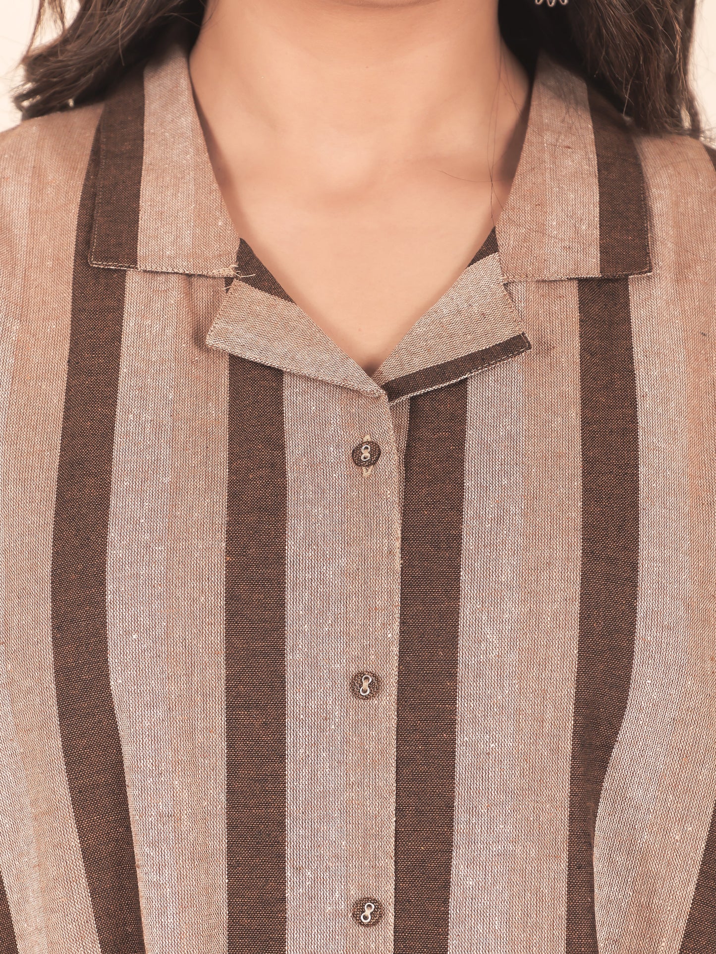 Blend Cotton Woven Design A-line Brown Kurta