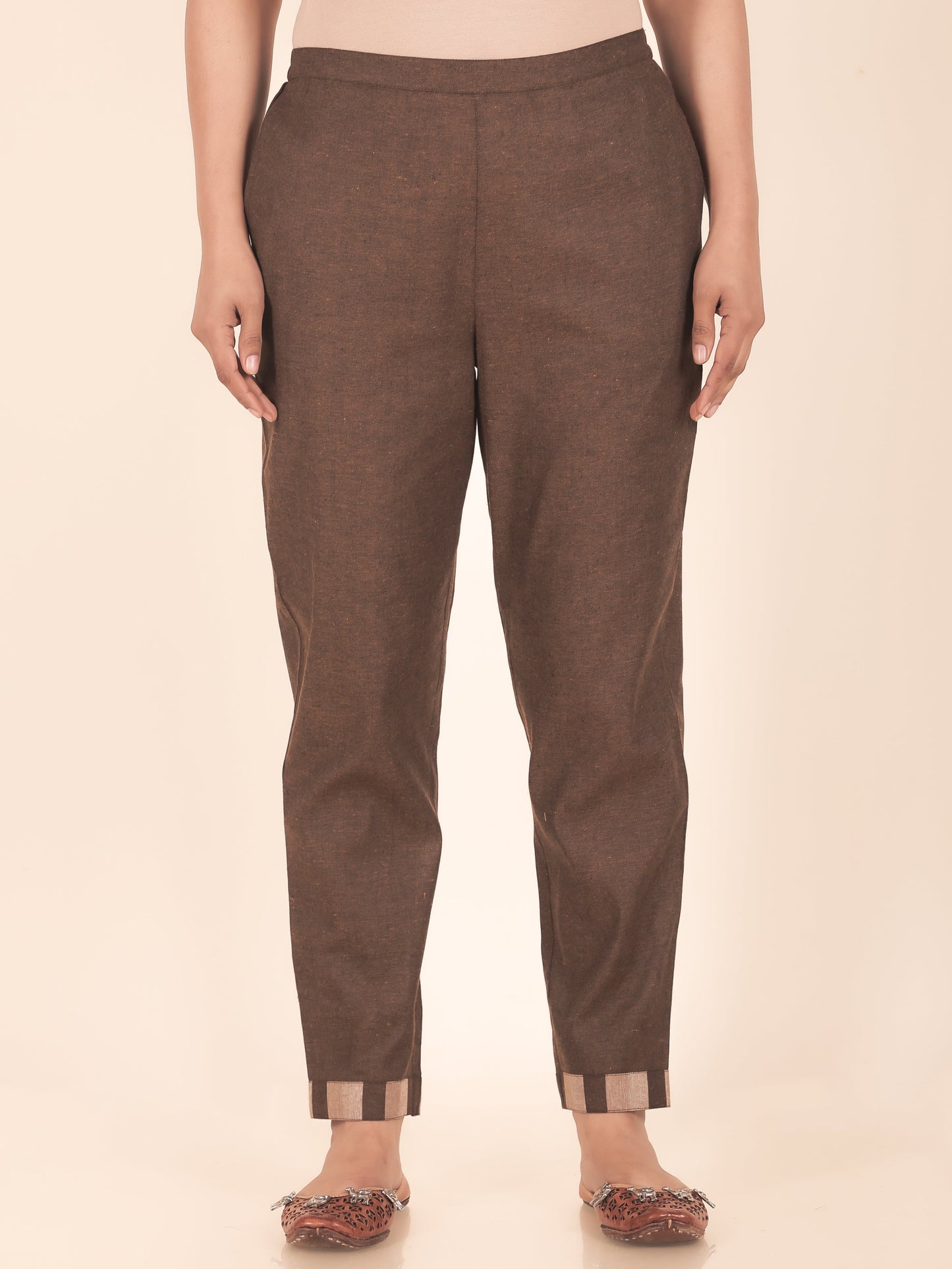 Blend Cotton Woven Design A-line Brown Kurta