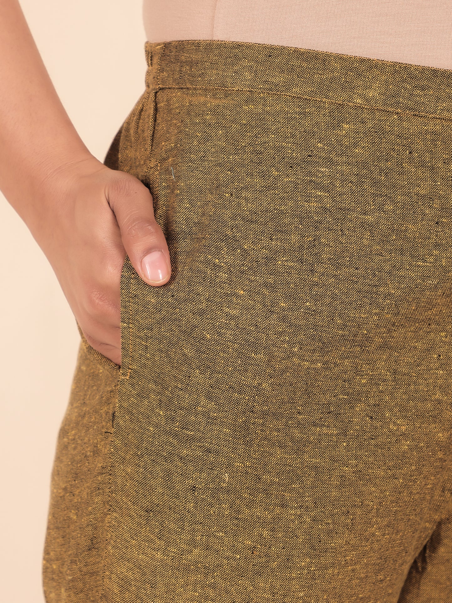 Blend Cotton Woven Design Brown Tapered Trousers