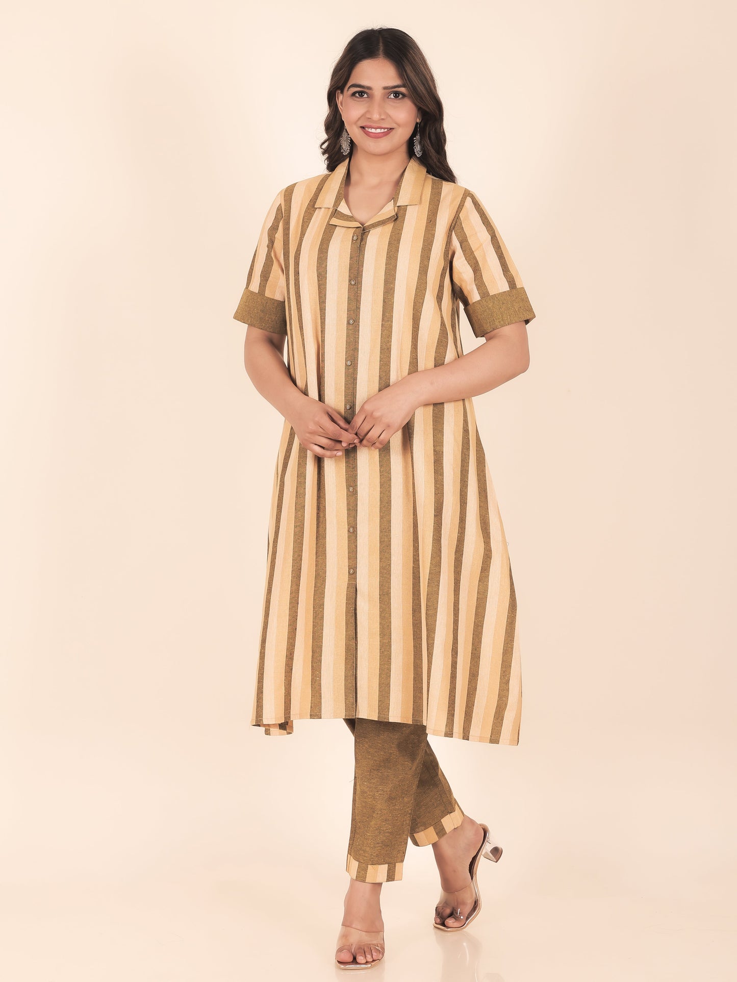 Blend Cotton Striped A-line Multicolor Kurta