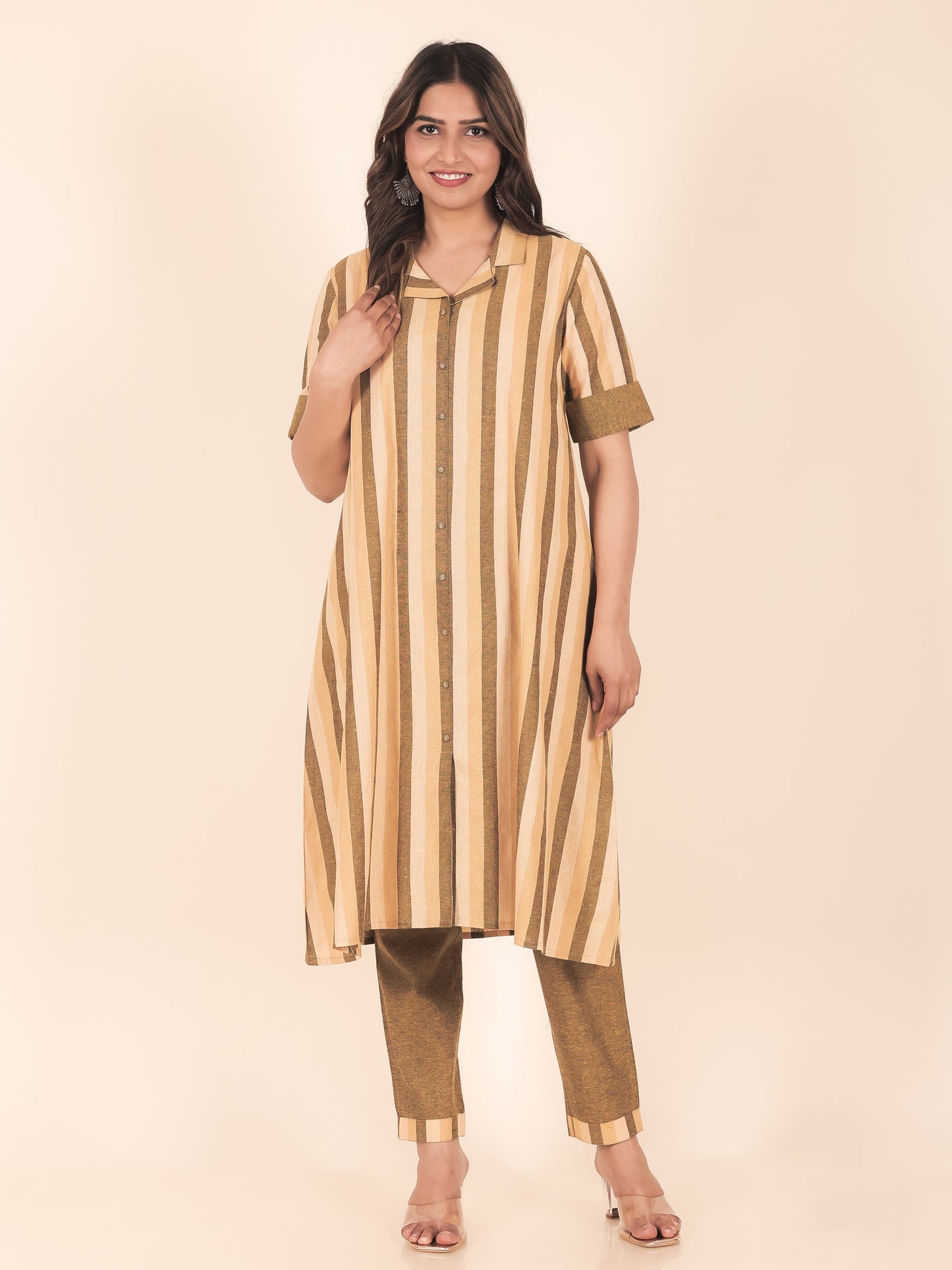 Blend Cotton Striped A-line Multicolor Kurta