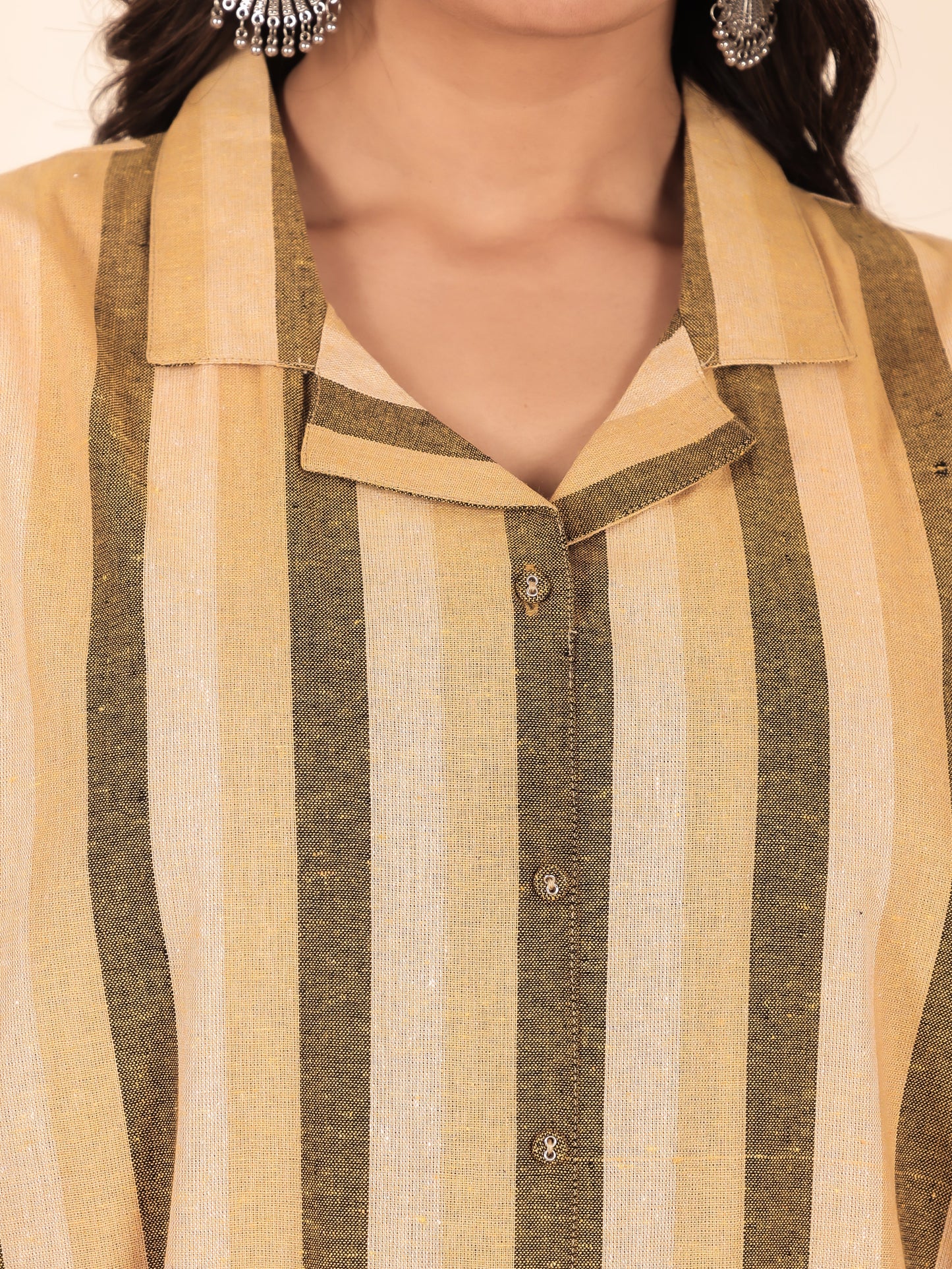 Blend Cotton Striped A-line Multicolor Kurta