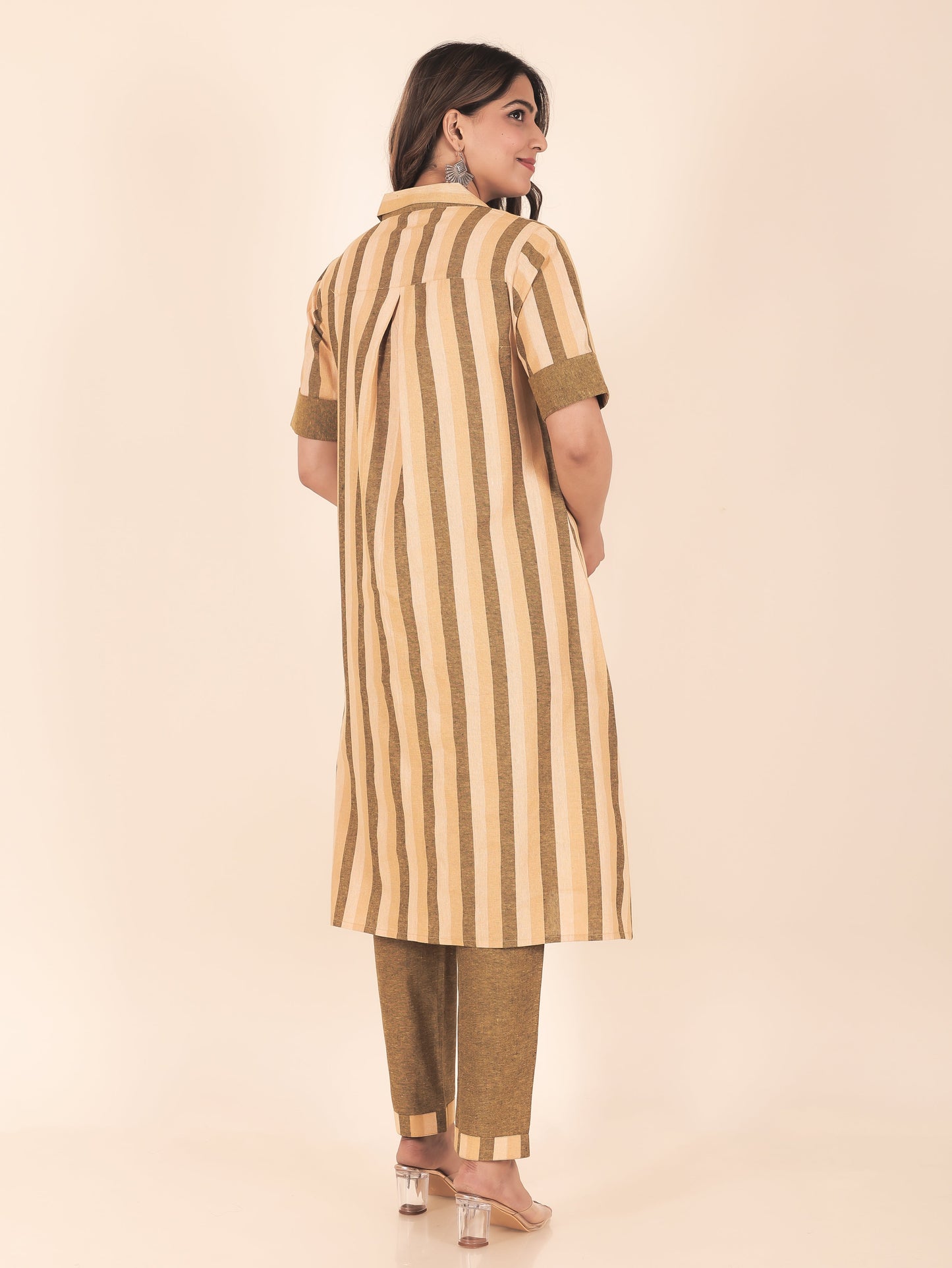 Blend Cotton Striped A-line Multicolor Kurta