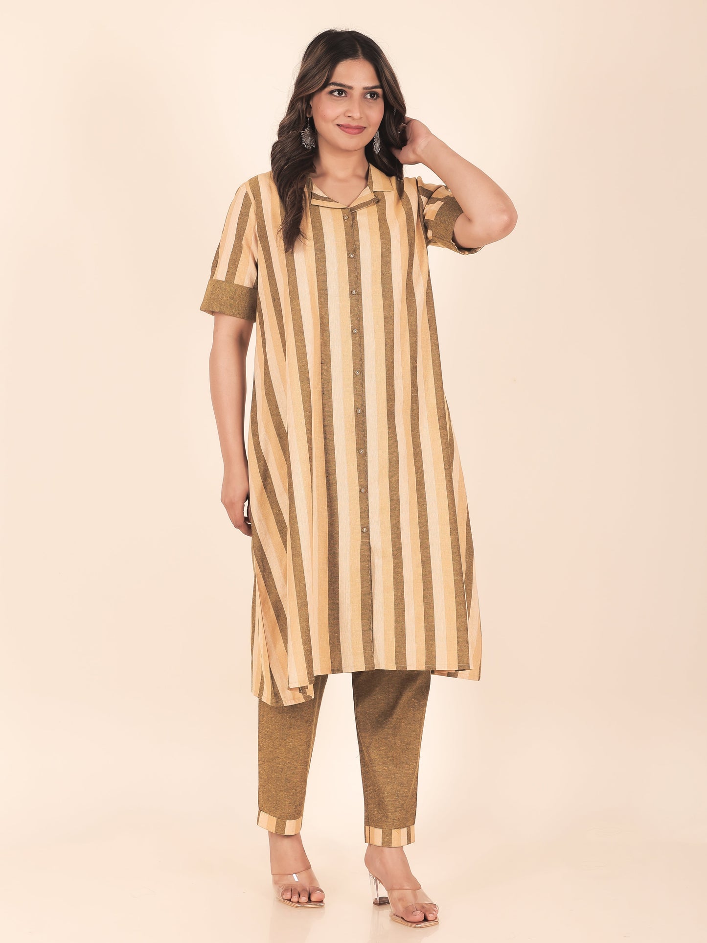 Blend Cotton Striped A-line Multicolor Kurta