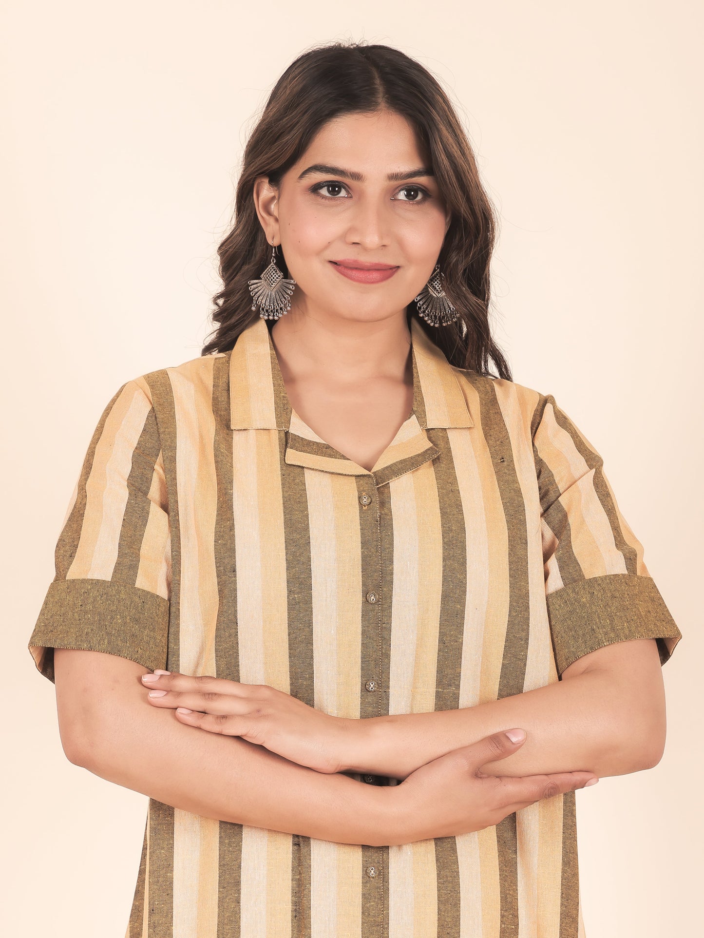 Blend Cotton Striped A-line Multicolor Kurta