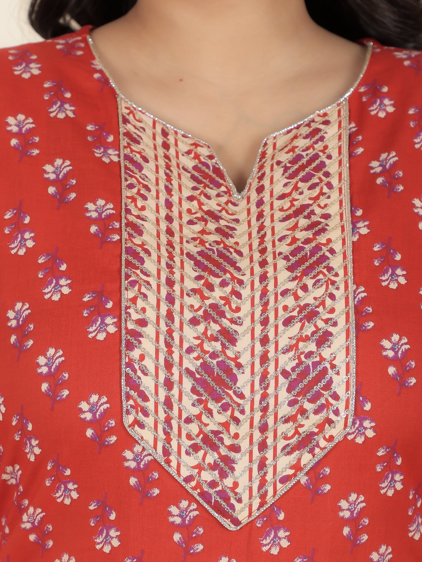 Soft Cotton Block Straight Red Kurta