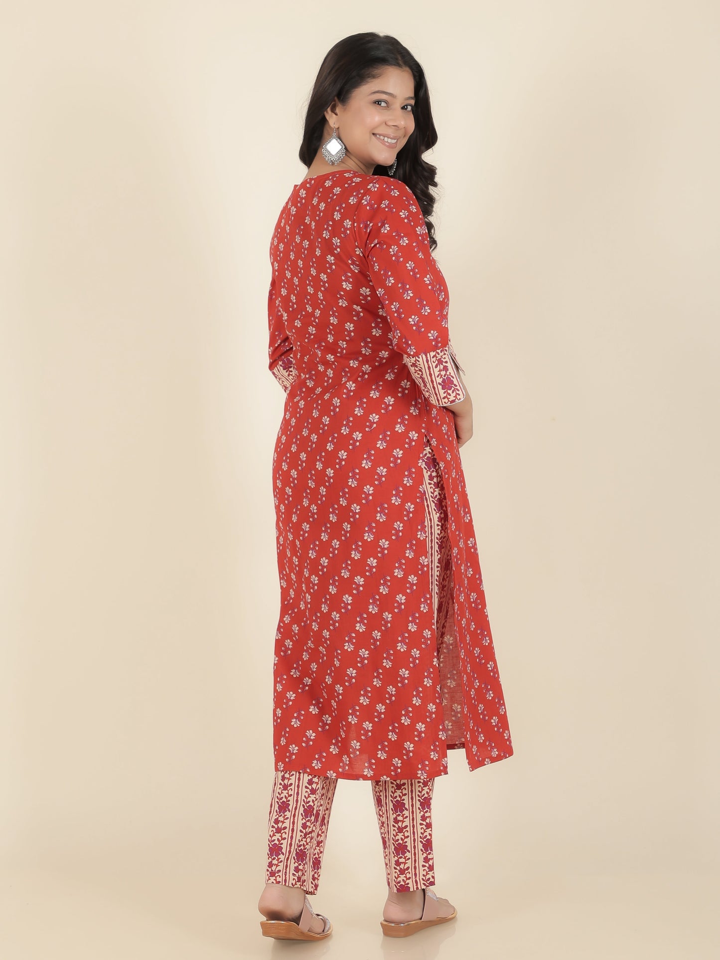 Soft Cotton Block Straight Red Kurta