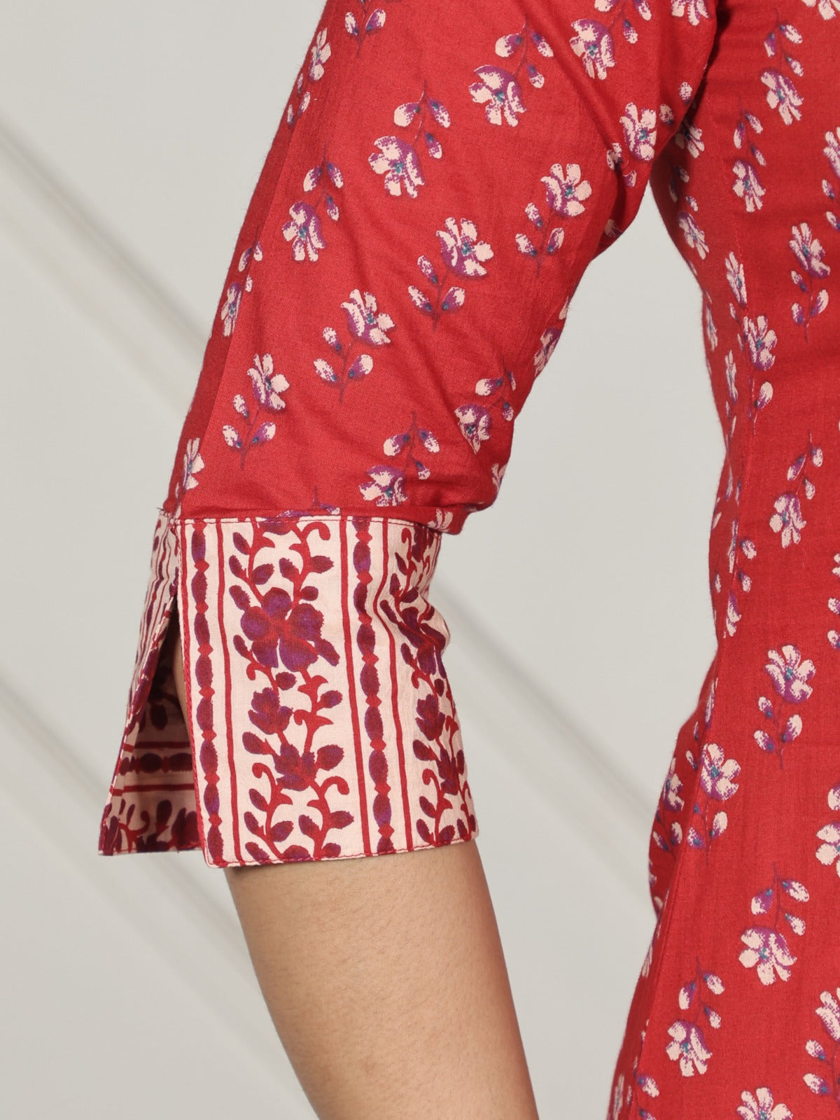 Soft Cotton Block Print Straight Red Kurta