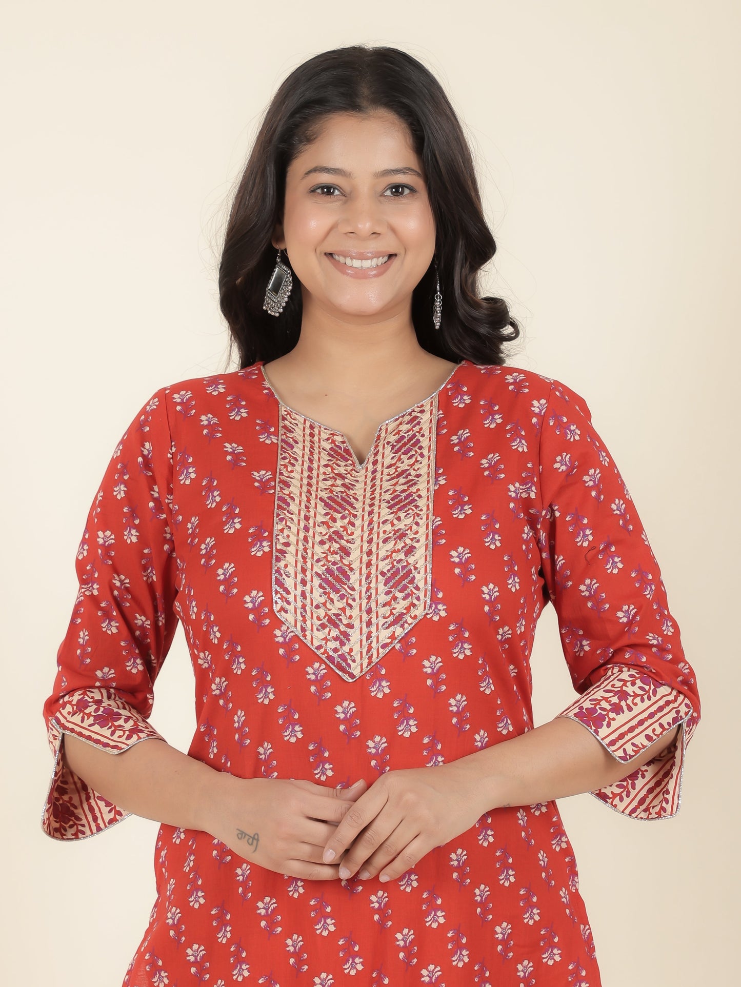 Soft Cotton Block Straight Red Kurta