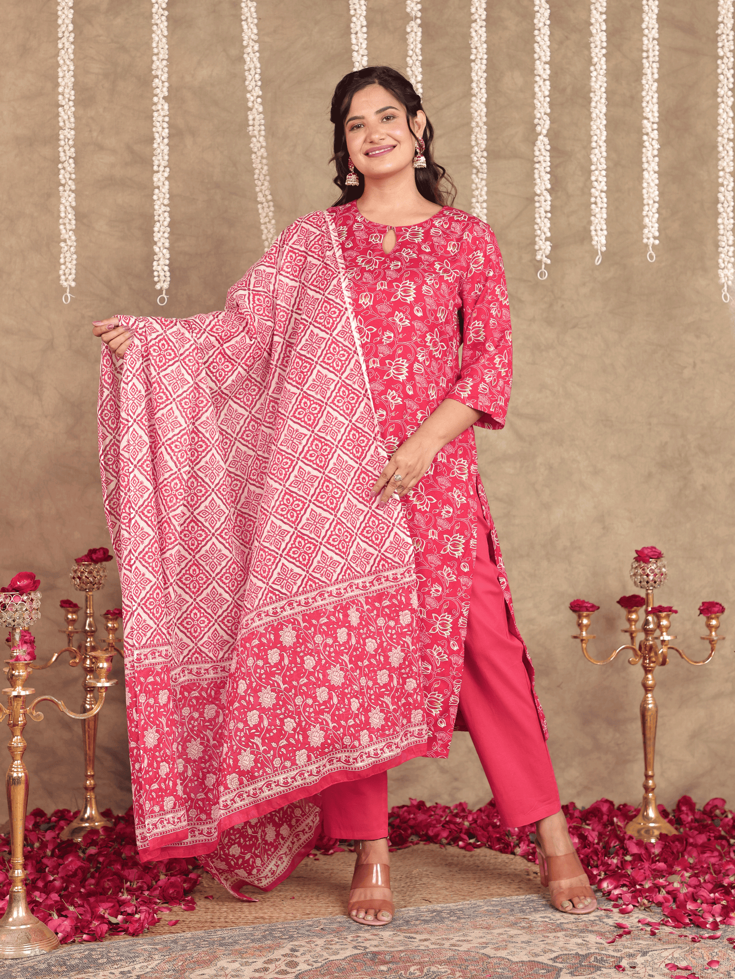 Cotton Voile Floral Red Dupatta