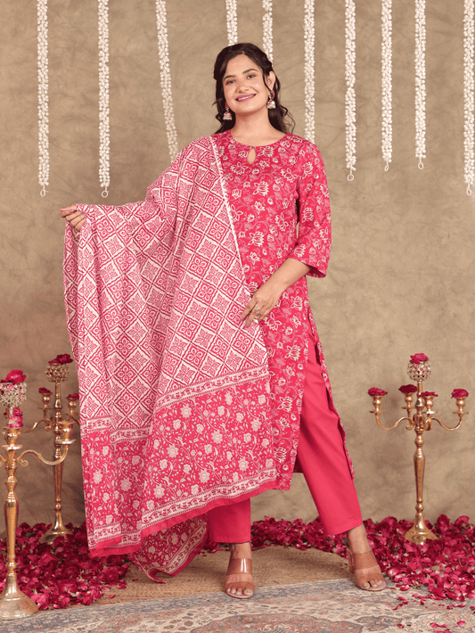 Cotton Voile Floral Red Dupatta