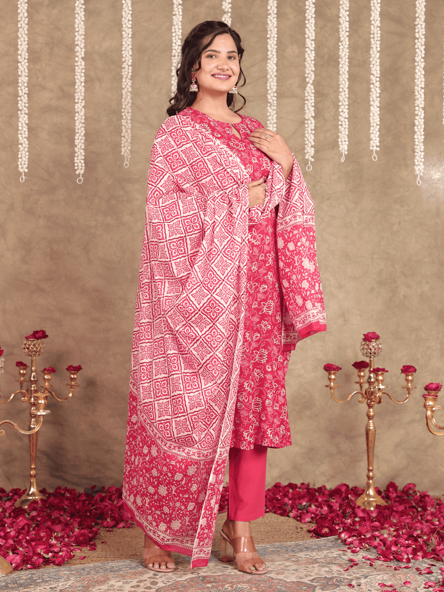 Cotton Voile Floral Red Dupatta