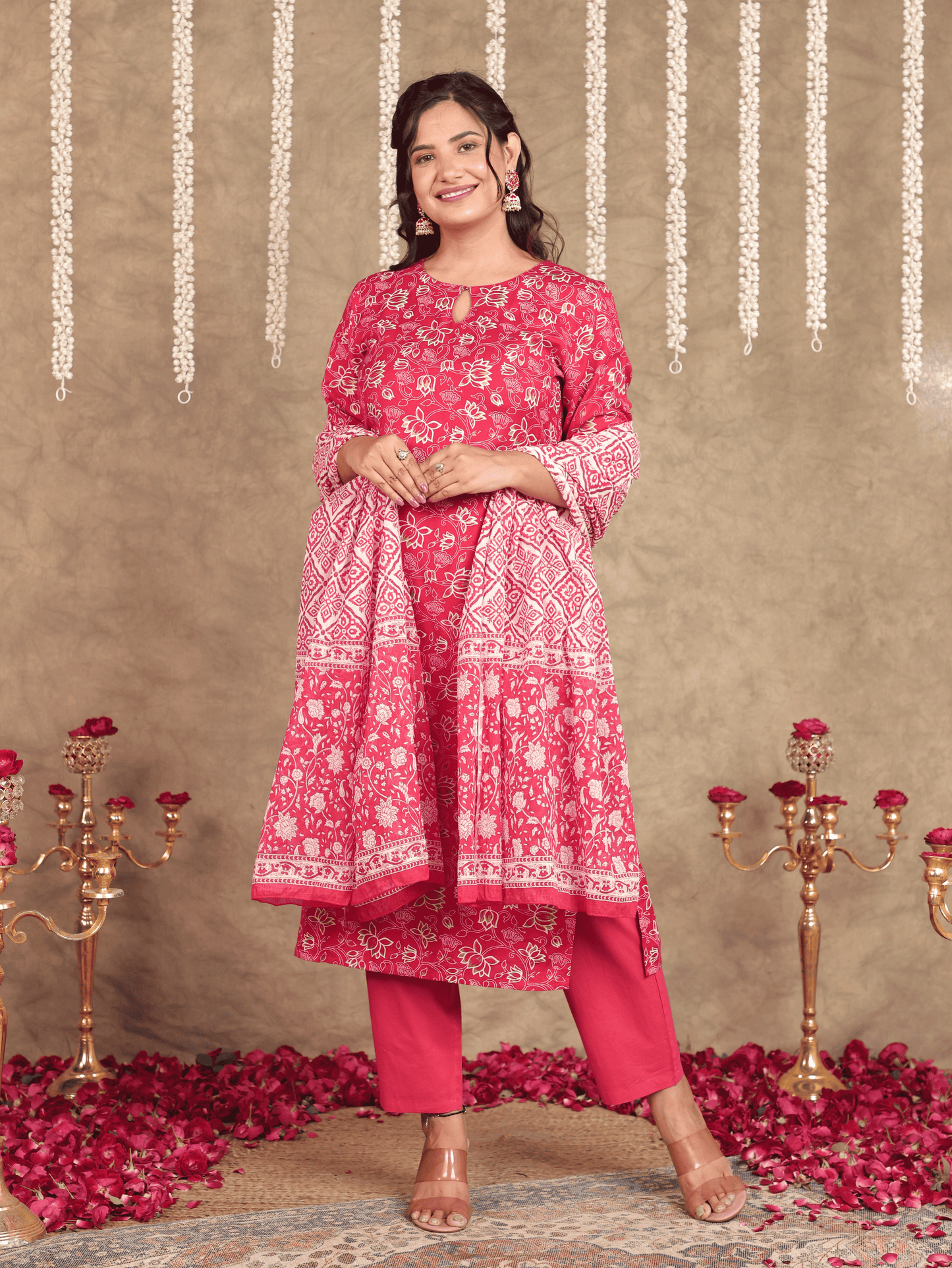 Cotton Voile Floral Red Dupatta