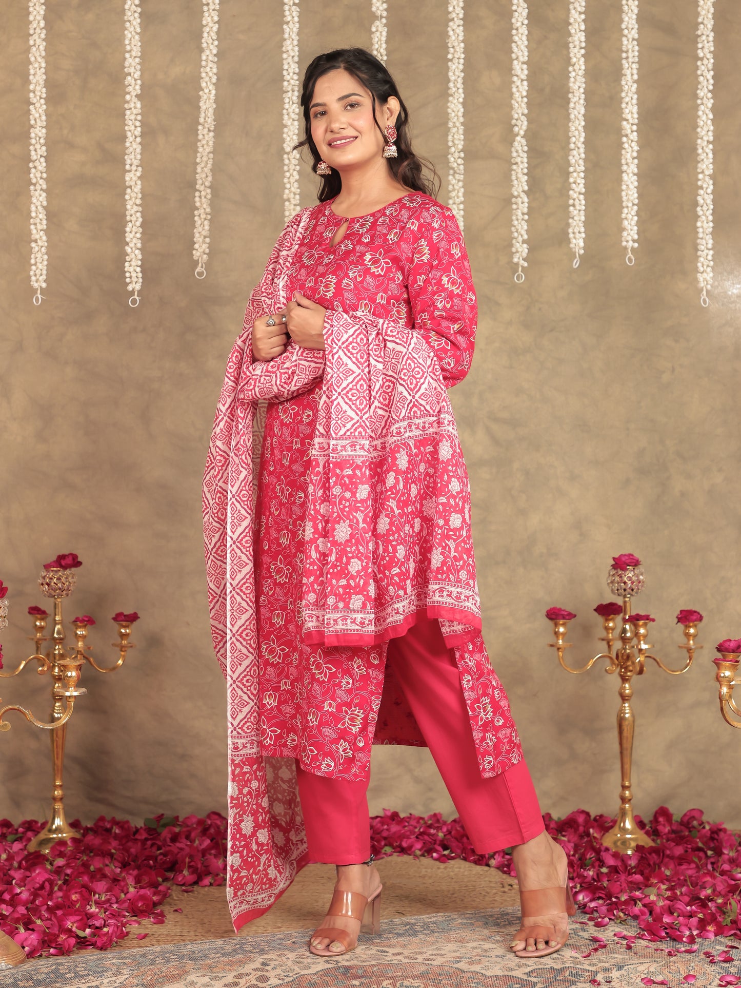 Viscose Floral Straight Red Kurta