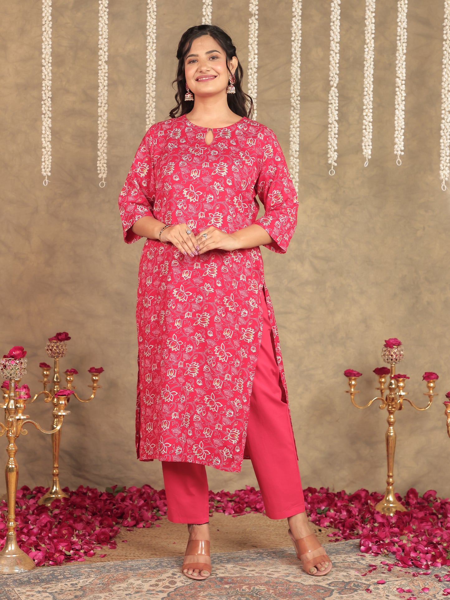 Viscose Floral Straight Red Kurta