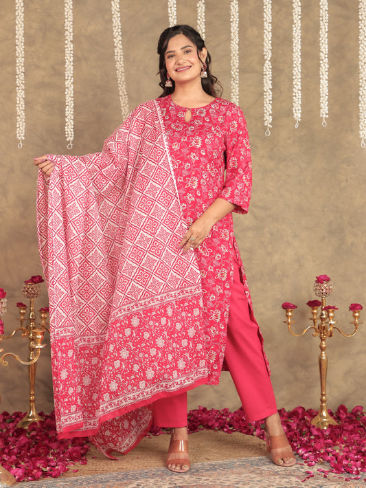 Viscose Floral Straight Red Kurta