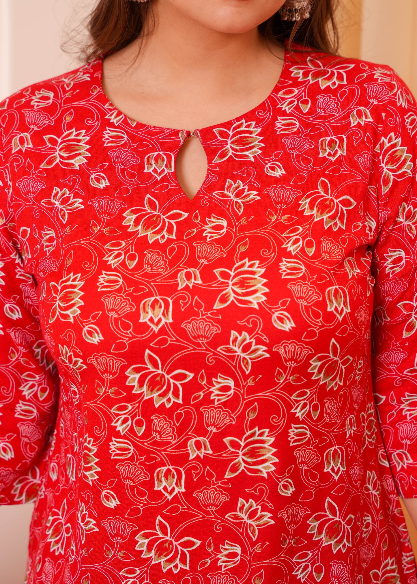 Viscose Floral Straight Red Kurta