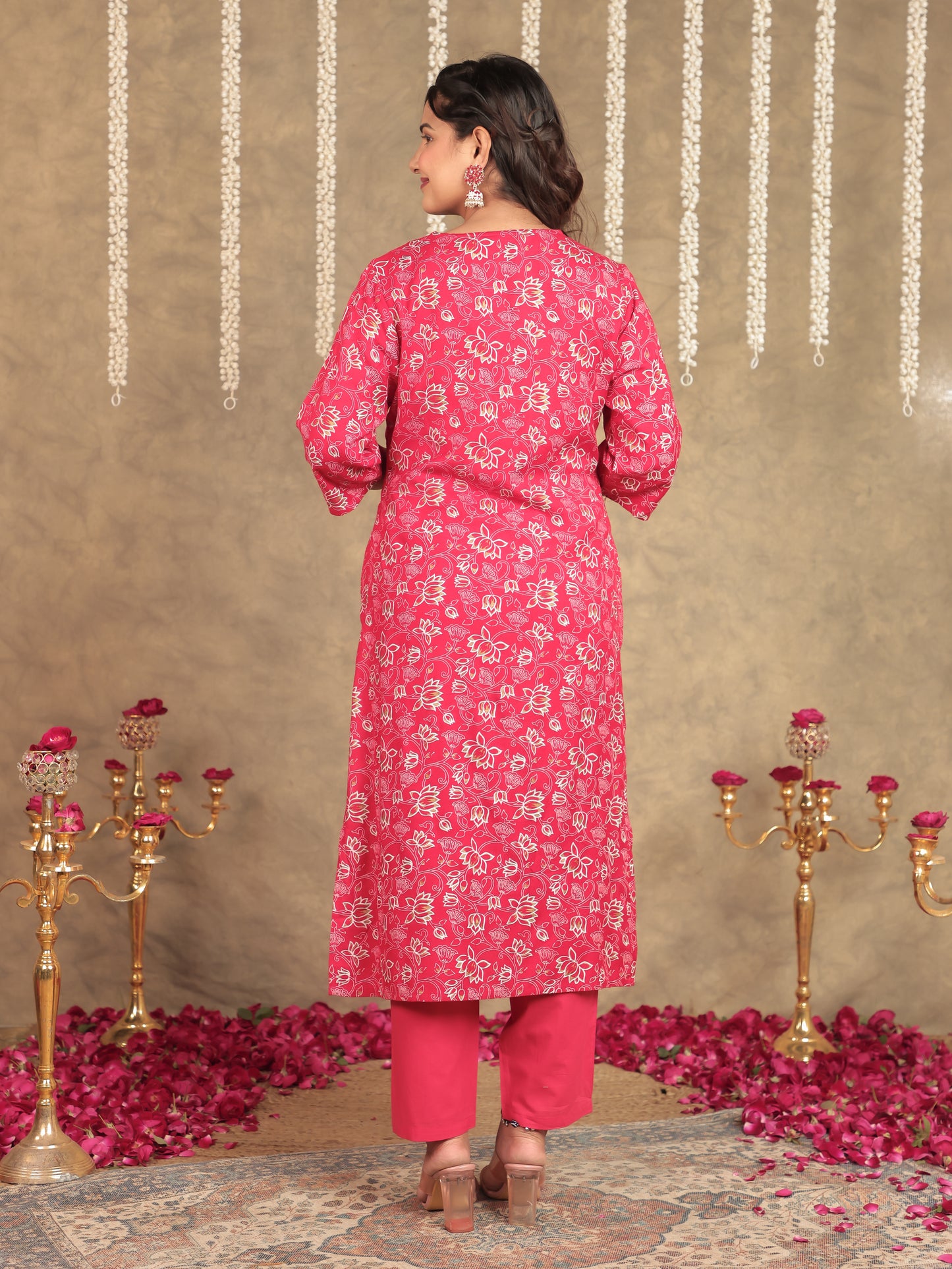 Viscose Floral Straight Red Kurta