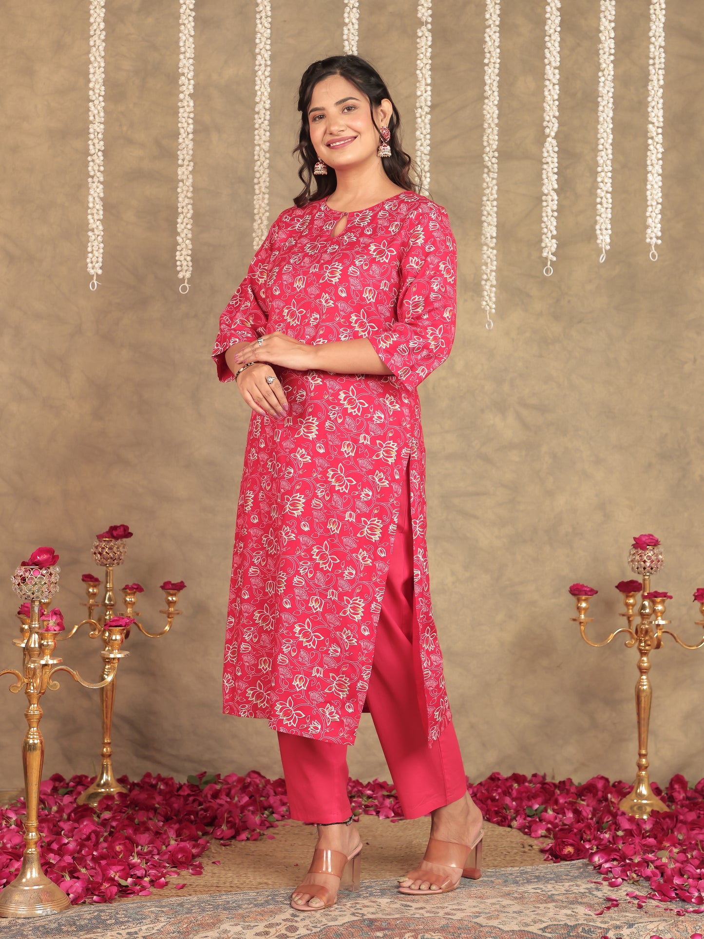 Viscose Floral Straight Red Kurta