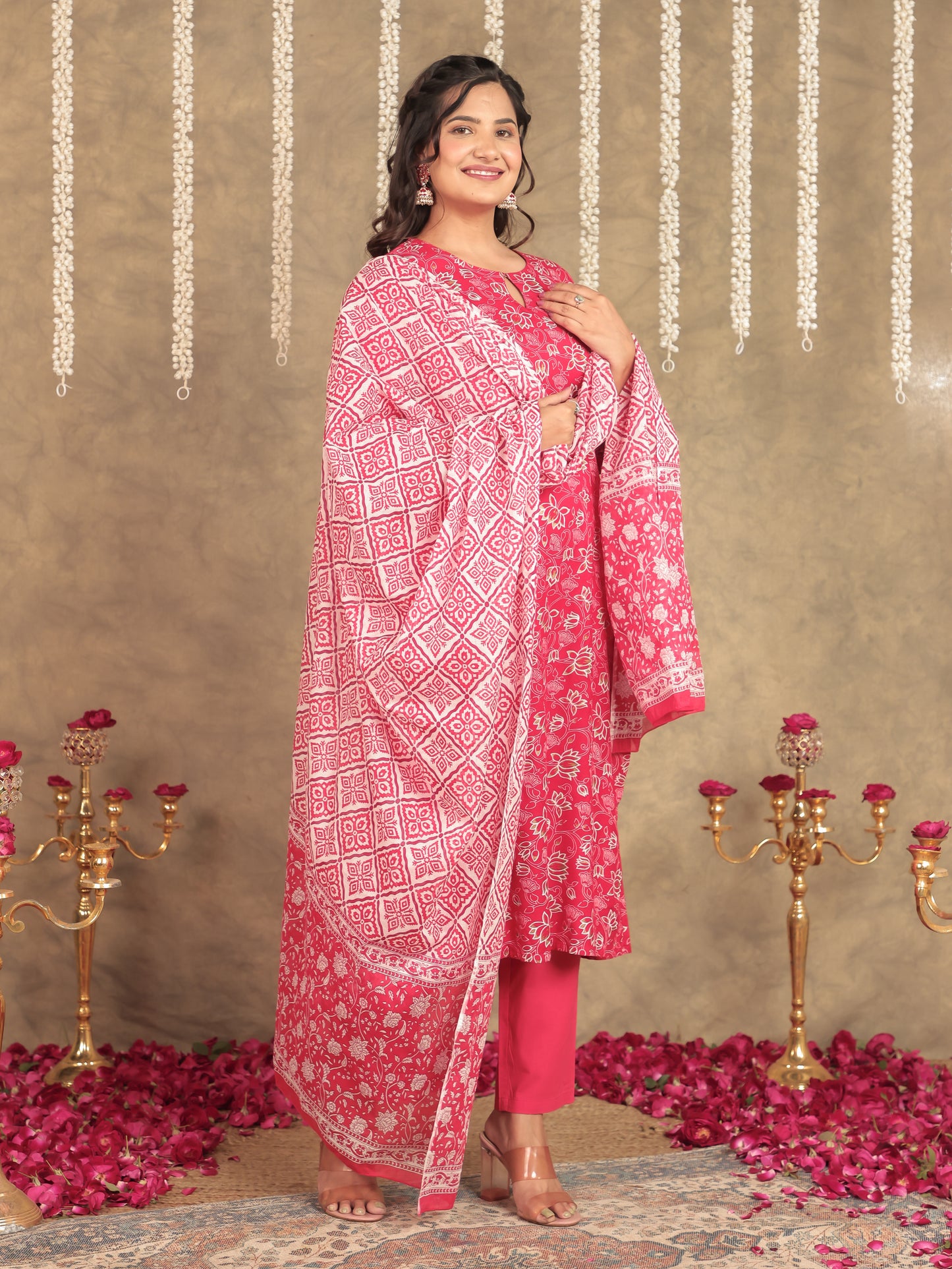 Viscose Floral Straight Red Kurta