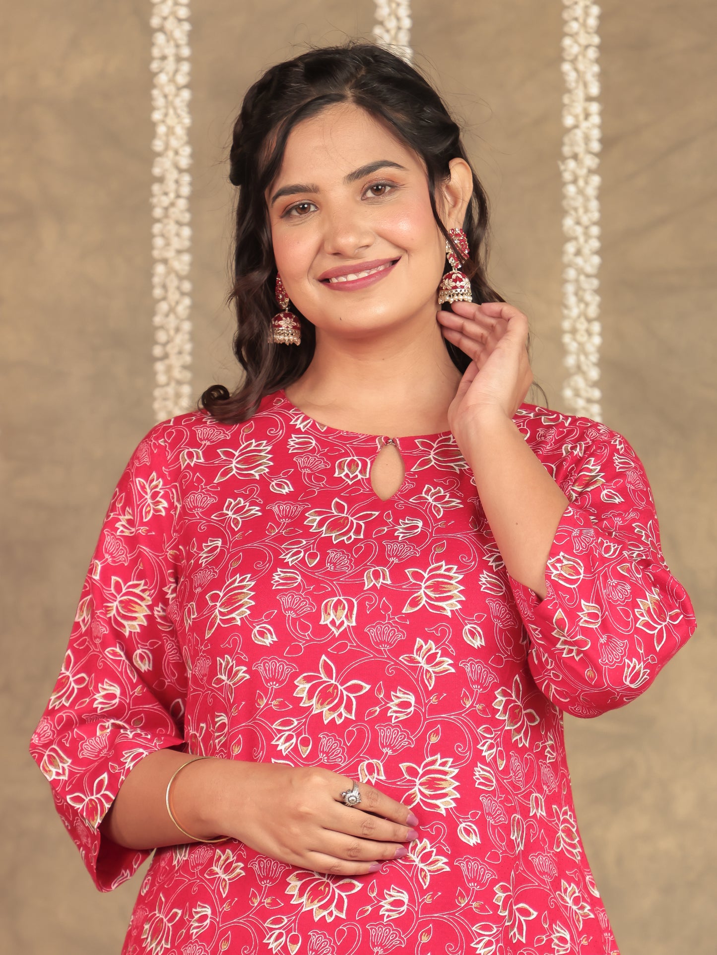 Viscose Floral Straight Red Kurta