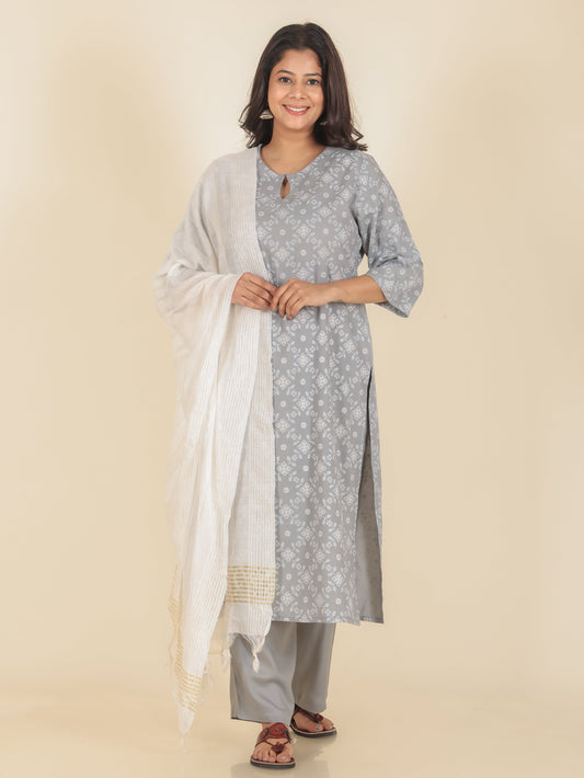 Viscose Floral Straight Grey Kurta