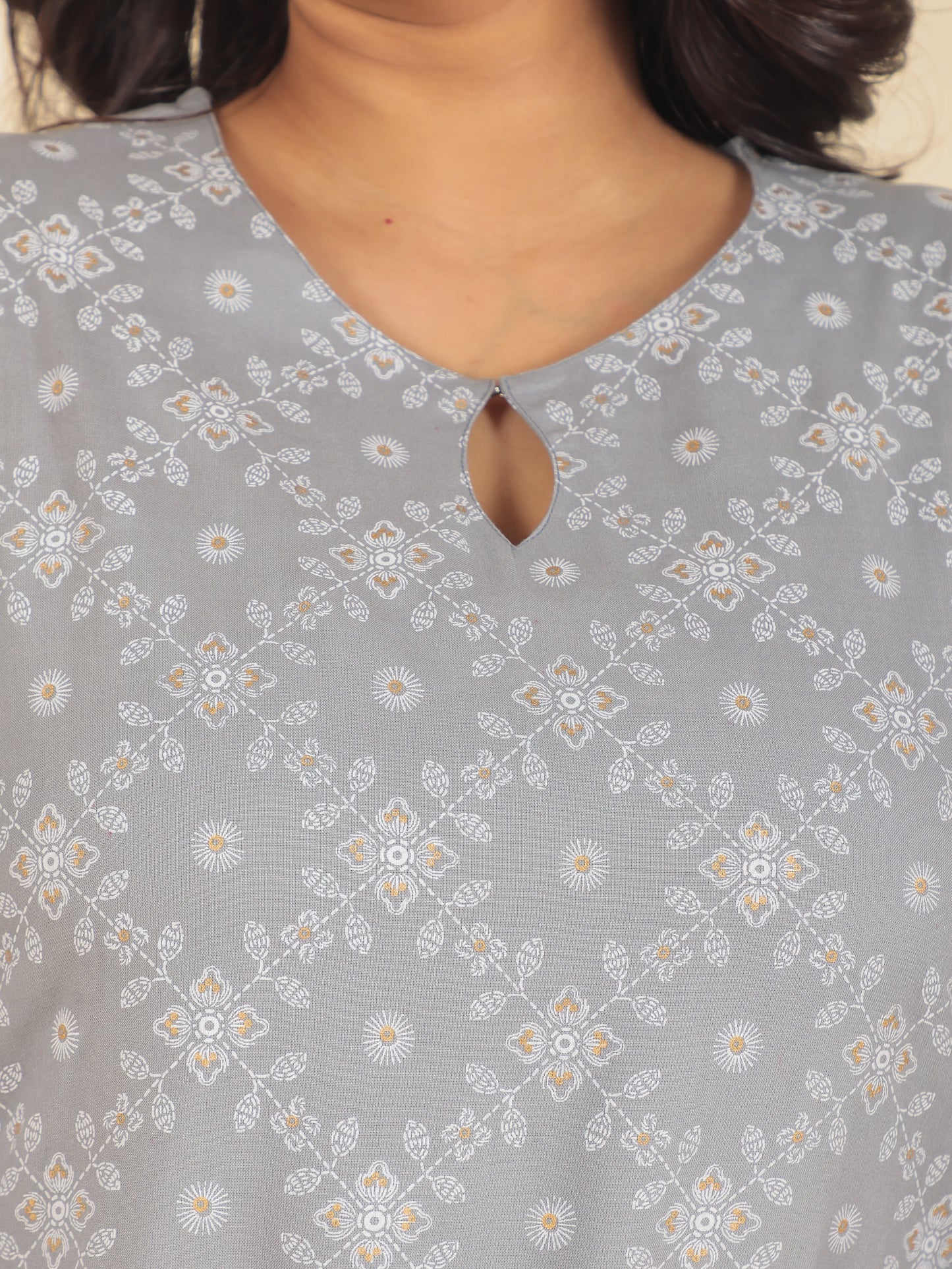 Viscose Floral Straight Grey Kurta