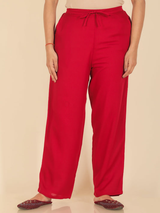 Viscose Solid Pink Straight Trousers