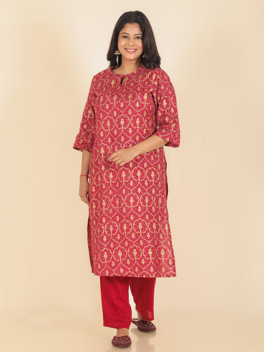 Satin Floral Straight Pink Kurta