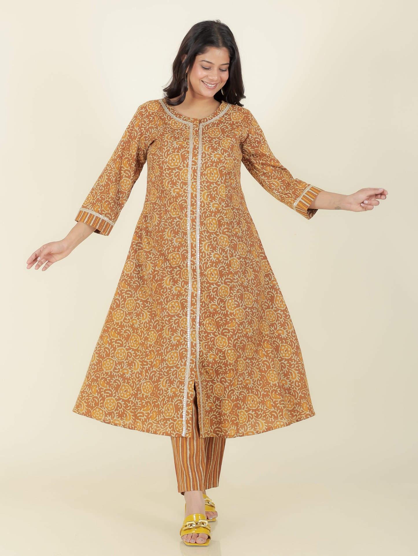 Kantha Cotton Floral Kurta