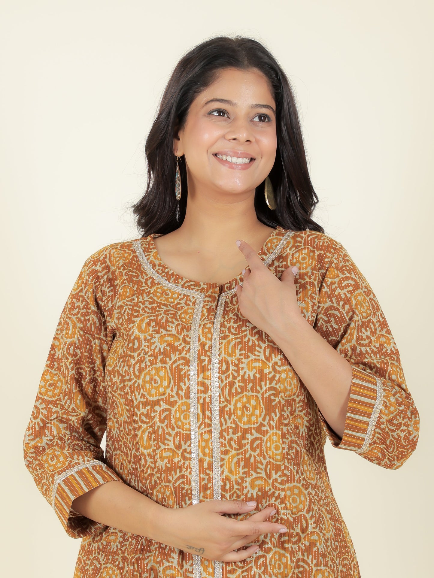 Kantha Cotton Floral Kurta