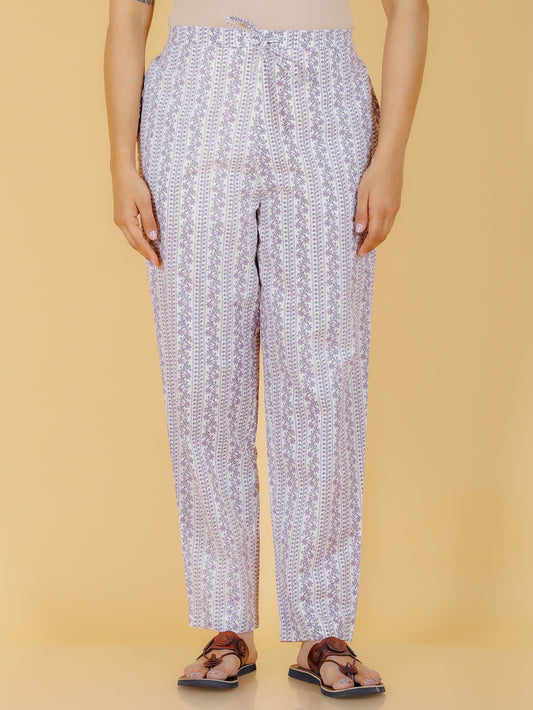 Soft Cotton Striped White Tapered Trousers
