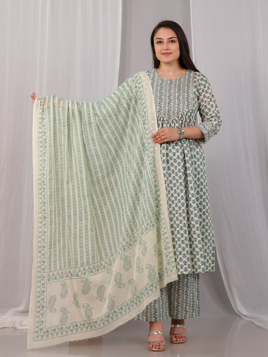 Cotton Voile Floral Off White Dupatta