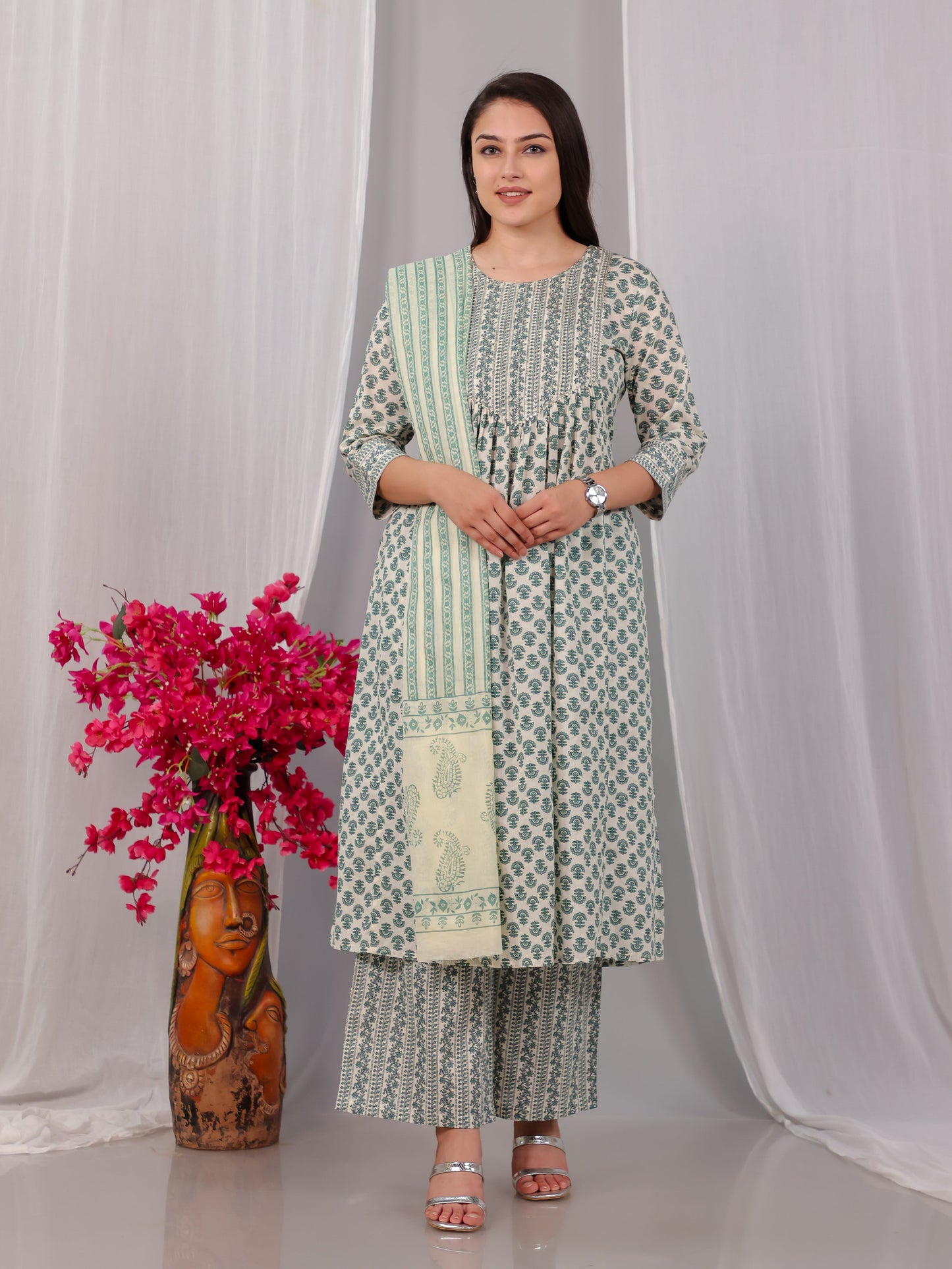 Cotton Voile Floral Off White Dupatta