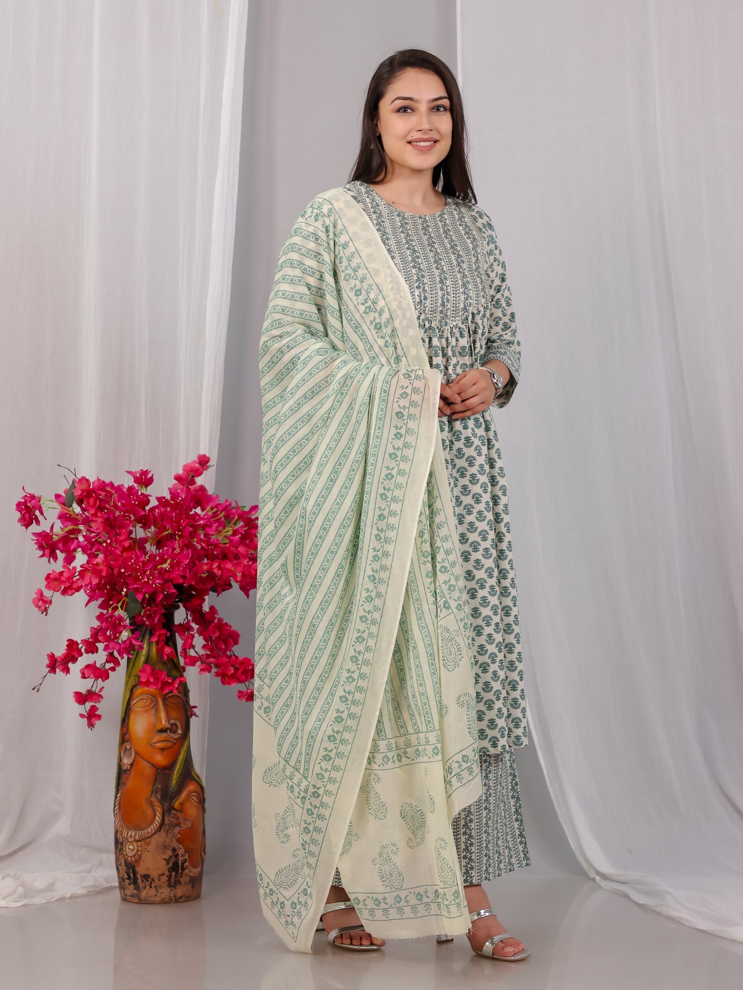Cotton Voile Floral Off White Dupatta