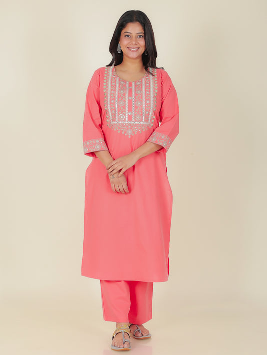 Soft Cotton Solid Straight Pink Kurta