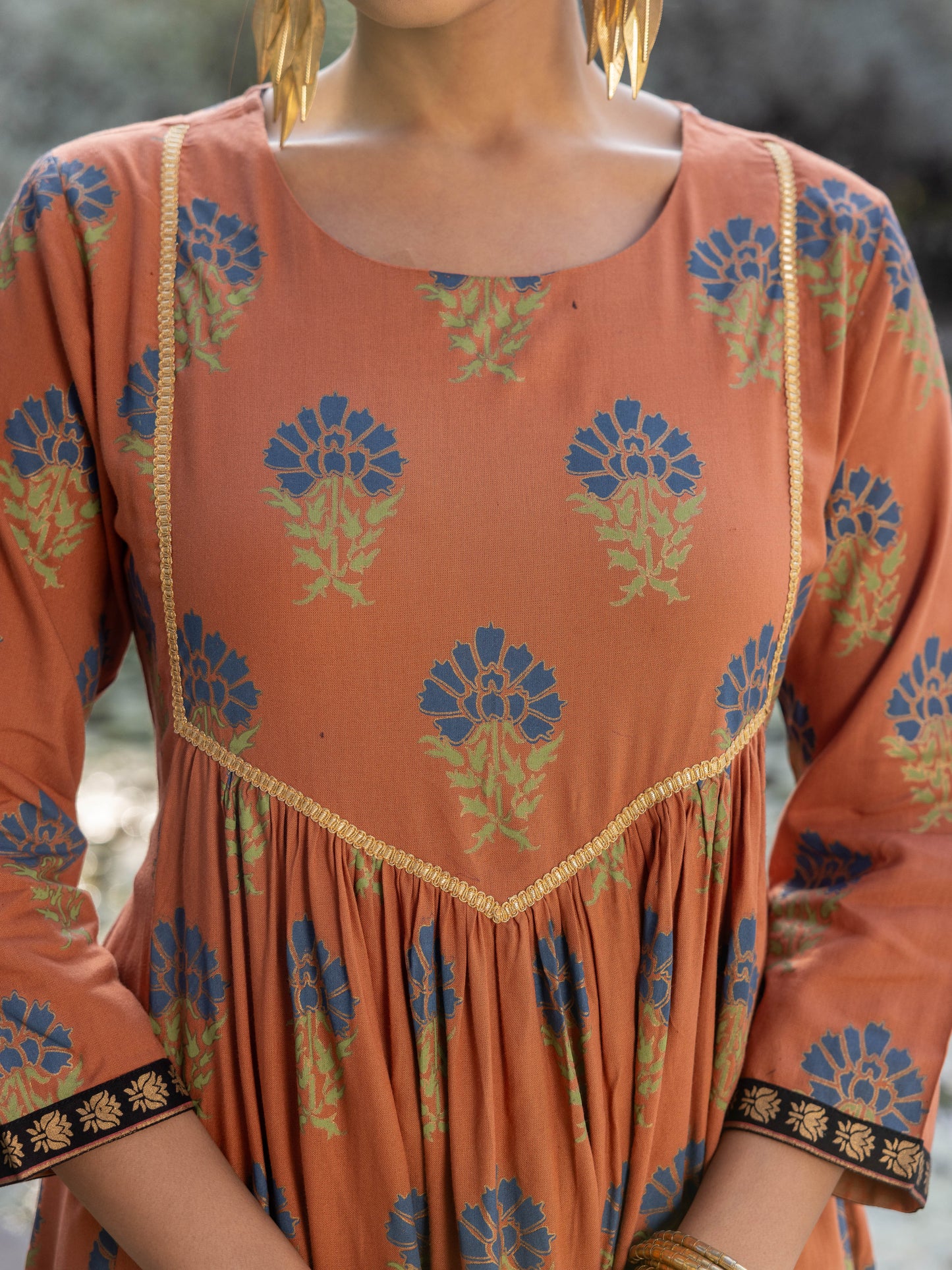 Viscose Butti A-line Rust Orange Kurta