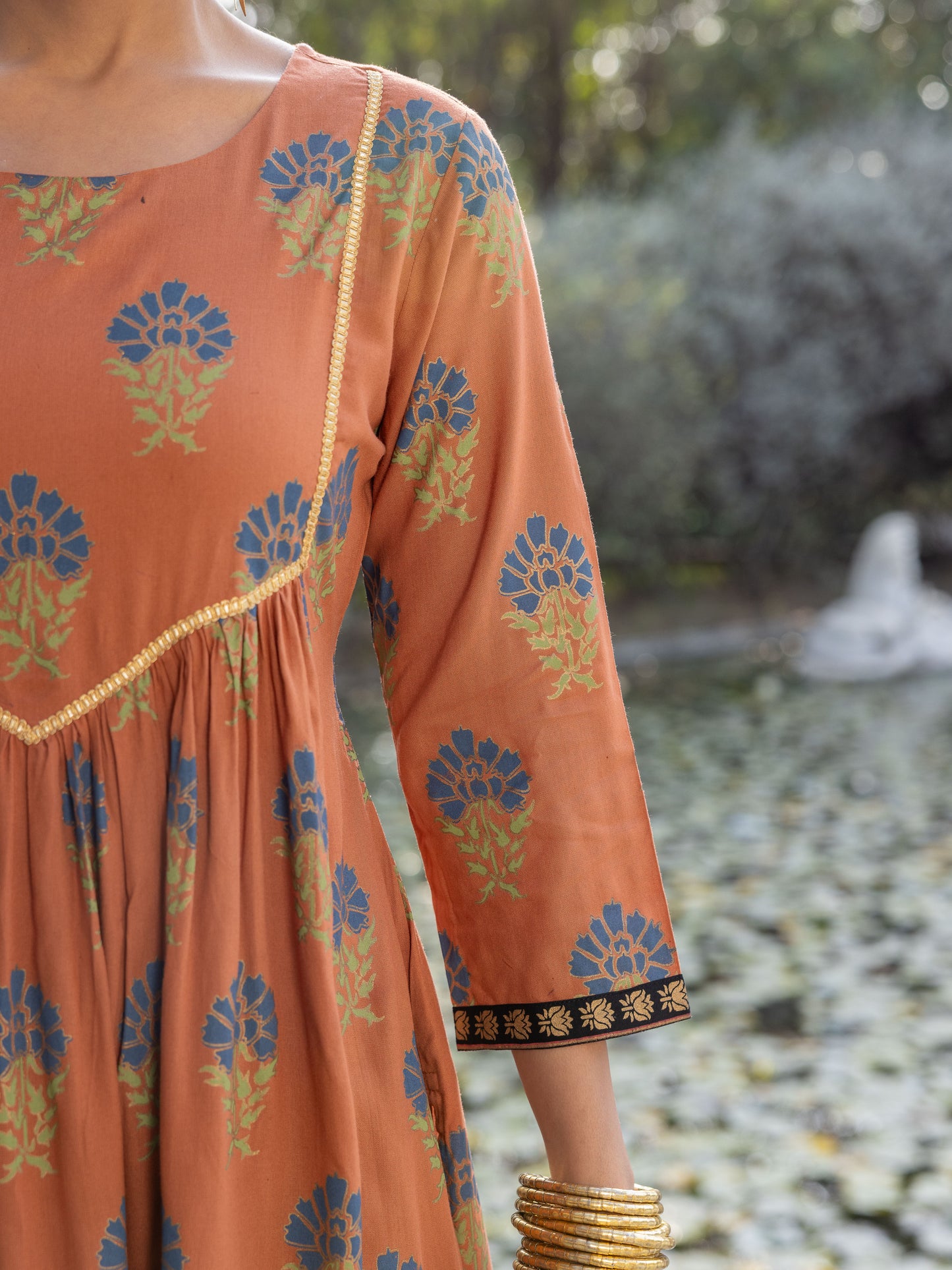 Viscose Butti A-line Rust Orange Kurta
