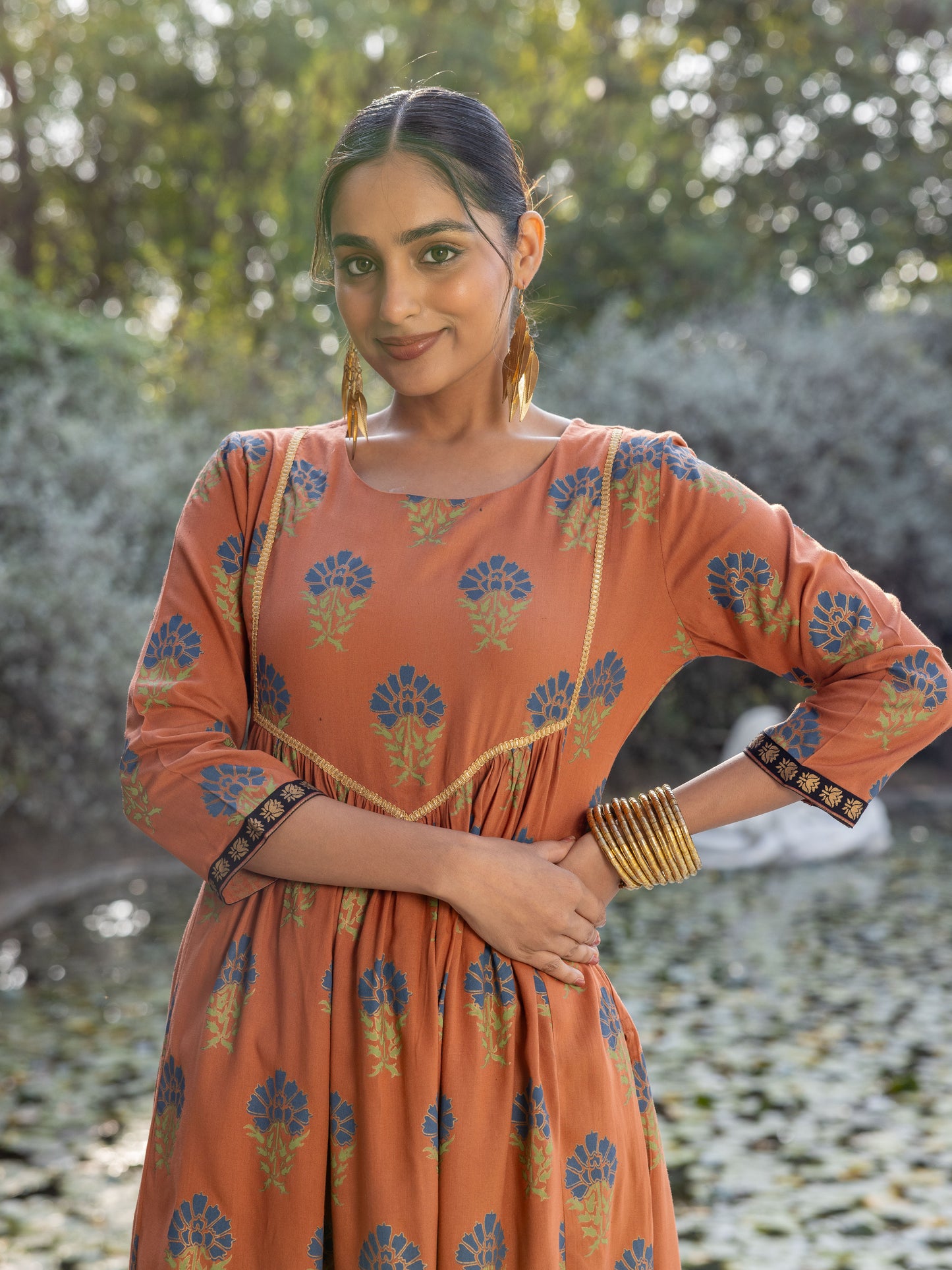Viscose Butti A-line Rust Orange Kurta