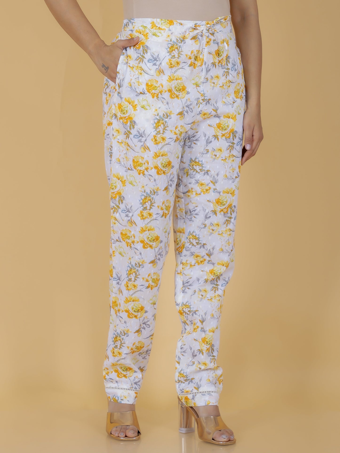 Textured Cotton Floral Pant