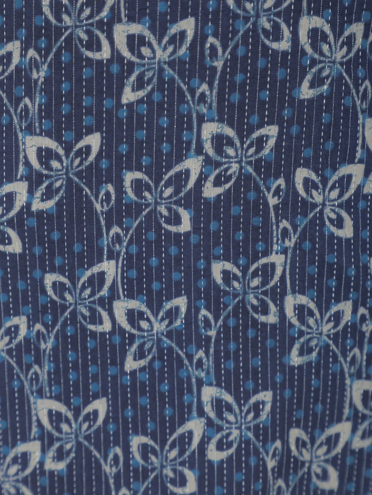 Kantha Cotton Floral Straight Blue Kurta