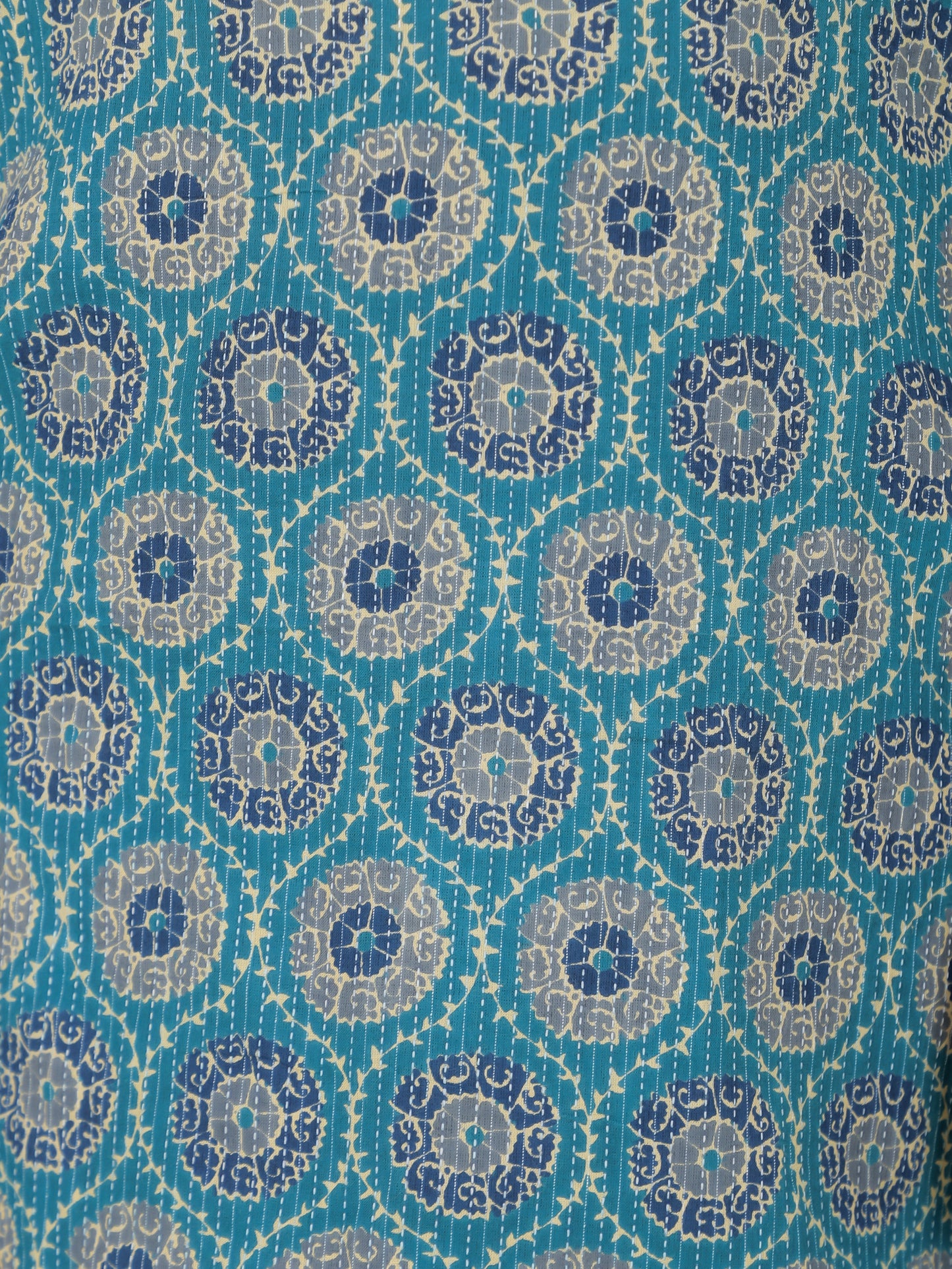 Kantha Cotton Geometric Straight Green Kurta