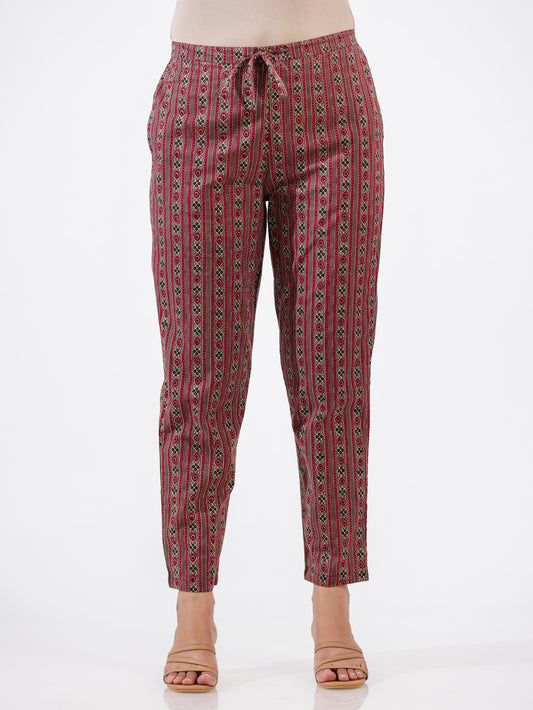 Soft Cotton Ajrakh Brown Tapered Trousers