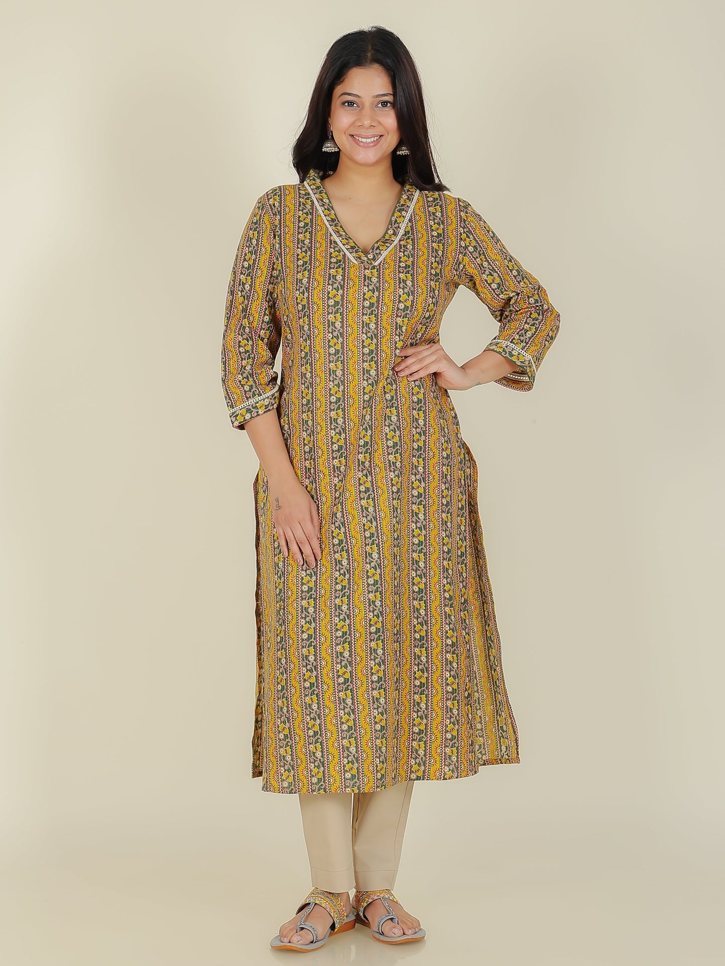 Kantha Cotton Striped Kurta